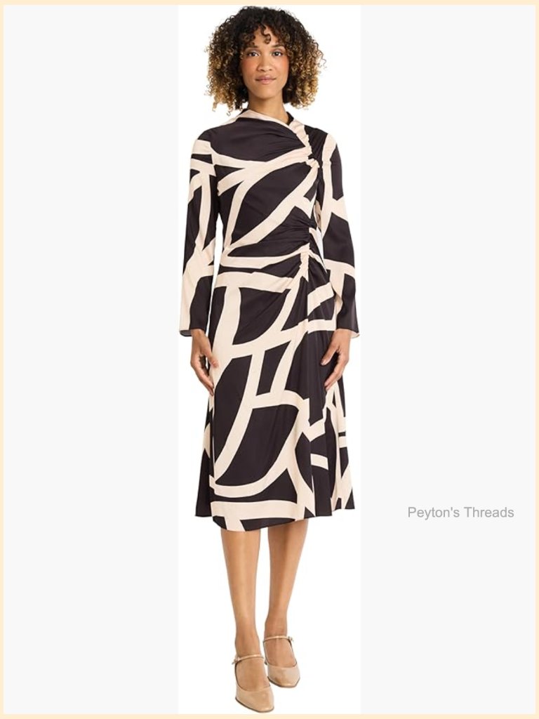 Long Sleeve Midi Wrap Dress With Asymmetric Neck